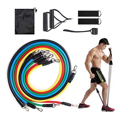 Imagem de Kit Extensor 5 Elasticos 11 Peças Exercicio Academia Casa