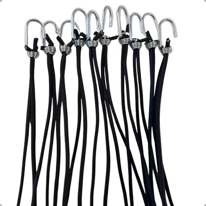 Imagem de Kit Extensor Lona Elástico 50 Uni Corda Fixador Gancho 35cm Preto