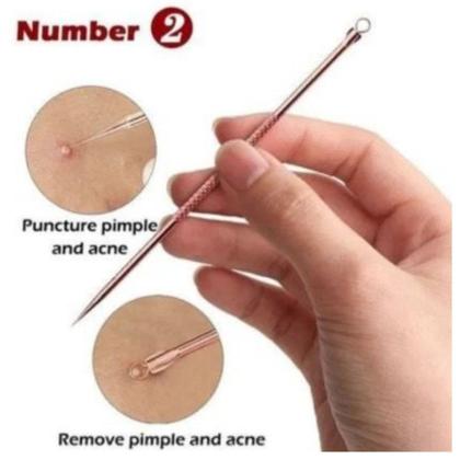 Imagem de Kit Extrator de Cravos e Espinhas em Aço Inox Profissional Limpeza de Pele