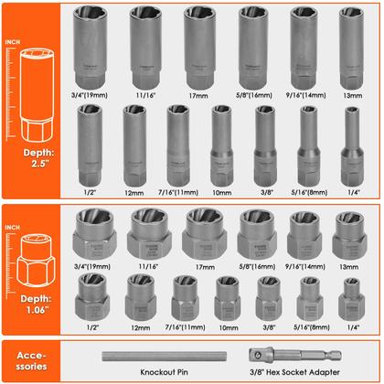 Imagem de Kit extrator de parafusos THINKWORK Extrator de parafusos Easy Out de 65 peças
