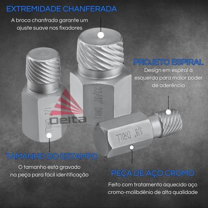Imagem de Kit Extrator P/ Parafusos Danificados Com 25 Peças Delta