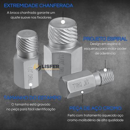 Imagem de Kit Extrator Para Parafusos Danificados Com 25 Peças Lisfer