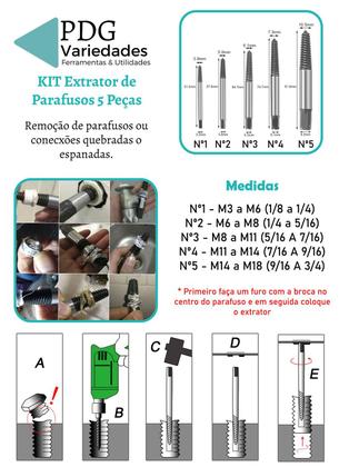 Imagem de Kit Extrator Tira Parafuso Quebrado 5 Peças 1/8 a 3/4 pol