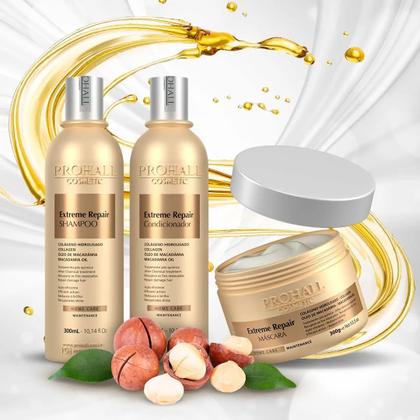 Imagem de Kit Extreme Repair Shampoo 300ml + Condicionador 300ml + Máscara 300g - Prohall Código ea18kac4ddProhall