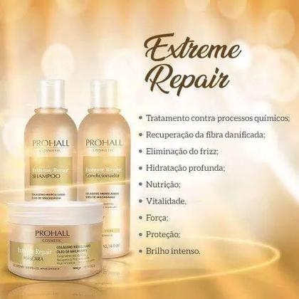 Imagem de Kit Extreme Repair Shampoo 300ml + Condicionador 300ml + Máscara 300g - Prohall Código ea18kac4ddProhall