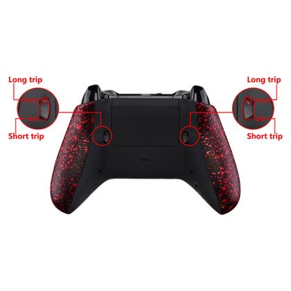 Imagem de Kit ExtremeRate FlashShot Trigger Stop Bottom Shell para controles Xbox One S e One X, capa traseira redesenhada, alças vermelhas texturizadas e gatilho de cabelo para controlador Xbox One S X modelo 1708