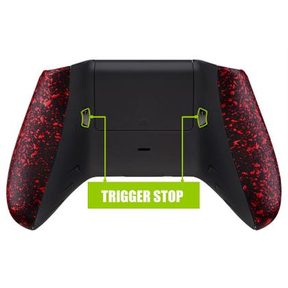 Imagem de Kit ExtremeRate FlashShot Trigger Stop Bottom Shell para controles Xbox One S e One X, capa traseira redesenhada, alças vermelhas texturizadas e gatilho de cabelo para controlador Xbox One S X modelo 1708
