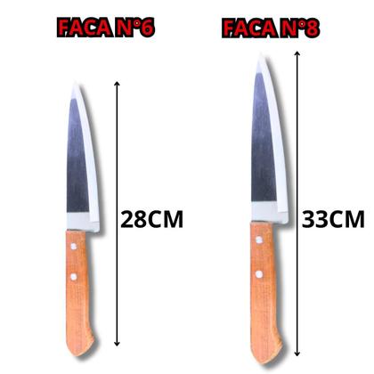 Imagem de Kit Faca De Aço Inox Com Cabo de Madeira N6 E N8 Para Cozinha Churrasco Profissional