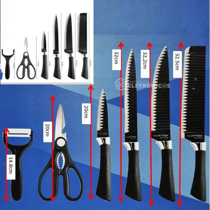 Imagem de Kit Facas Chef 6 Peças Cozinha Aço Inox Profissional Alta Qualidade LKCF12