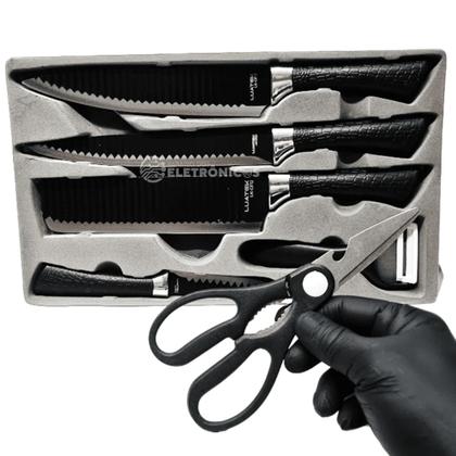 Imagem de Kit Facas Chef 6 Peças Cozinha Aço Inox Profissional Alta Qualidade LKCF12