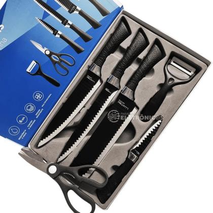 Imagem de Kit Facas Chef 6 Peças Cozinha Aço Inox Profissional Alta Qualidade LKCF12