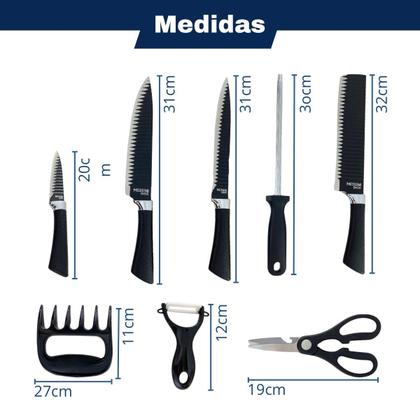 Imagem de Kit Facas Chef Churrasco Inox Antiaderente Preto 8 Peças