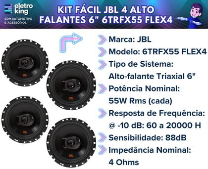 Imagem de Kit Fácil Jbl 4 Alto Falantes 6 6trfx55 Flex4 220w Triaxial