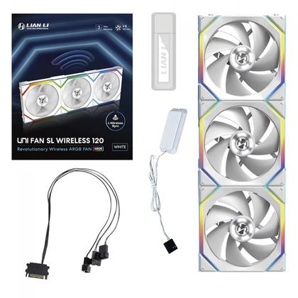 Imagem de Kit Fan Com 3 Unidades Lian Li Uni Fan SL Wireless, ARGB, 120mm, Branco, 12SL1W3W