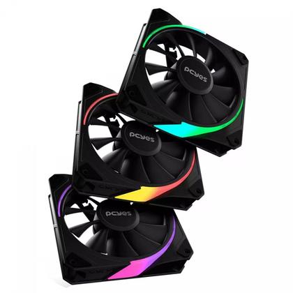 Imagem de Kit fan com 3 unidades pcyes sangue frio 3 argb black vulcan, 120mm, com controladora, k3argbhbvbr