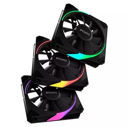 Imagem de Kit Fan Com 3 Unidades PCYES Sangue Frio 3 ARGB Black Vulcan