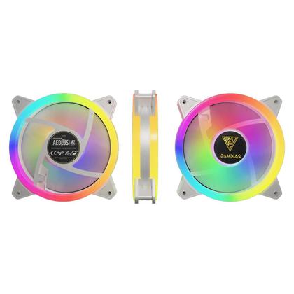 Imagem de Kit Fan com 4 Unidades Gamdias Aeolus, ARGB, White, 120mm, com Controlador, AEOLUS M2-1204R-WH