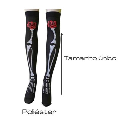 Imagem de Kit Fantasia Criativa Feminina Caveira Mexicana (Tiara + Meia Calça) Halloween Carnaval