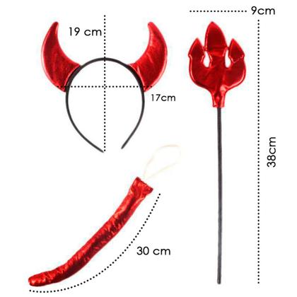 Imagem de Kit Fantasia Diabinha Vermelho 3 Pçs Carnaval Cosplay