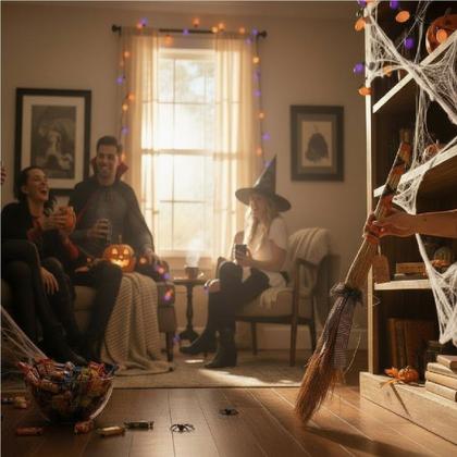 Imagem de Kit Fantasia festa Halloween Bruxa Chapéu + Vassoura 60cm