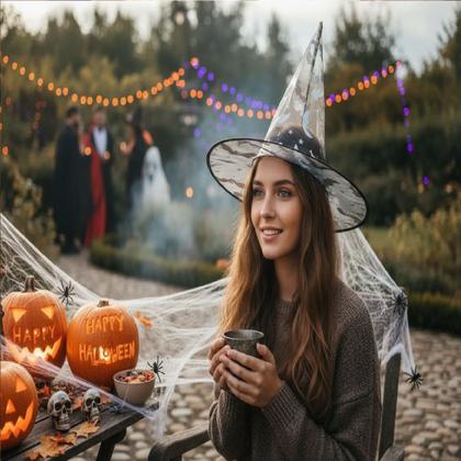 Imagem de Kit Fantasia festa Halloween Bruxa Chapéu + Vassoura 60cm