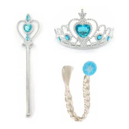 Imagem de Kit Fantasia Infantil Festa Tema Frozen Saia Tule com Varinha trança e coroa