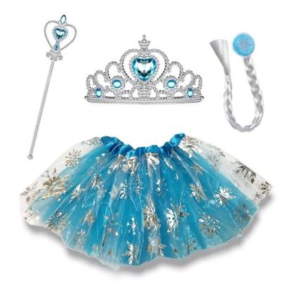 Imagem de Kit Fantasia Infantil Festa Tema Frozen Saia Tule com Varinha trança e coroa