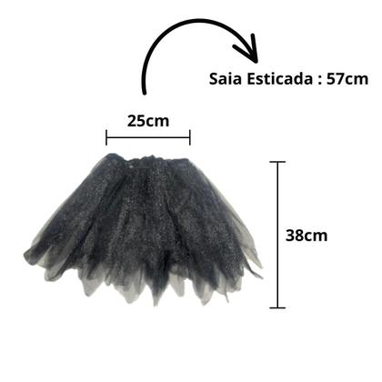 Imagem de Kit Fantasia Saia Tiara Bruxa e Varinha Halloween Carnaval