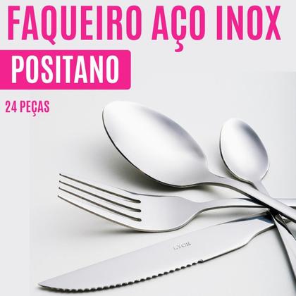 Imagem de Kit Faqueiro 24 Pçs Utensílio de Cozinha Garfo Faca Colher Talher Design Elegante Material Resistente Mesa Posta