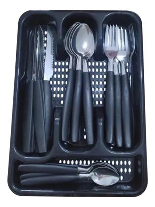 Imagem de Kit Faqueiro 25 Peças com Porta Talher Conjunto 4 Pratos Fundo Vidro Transparente