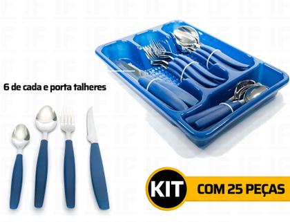 Imagem de Kit Faqueiro Azul Quartzo 25 Peças Com Porta Talher