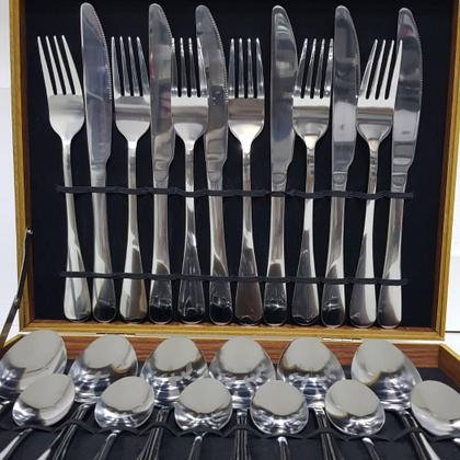Imagem de Kit Faqueiro Completo 24 peças Aparelho de Jantar Inox Antioxidante - Acompanha Maleta Porta Talheres