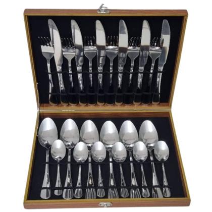 Imagem de Kit Faqueiro Completo 24 peças Aparelho de Jantar Inox Antioxidante - Acompanha Maleta Porta Talheres