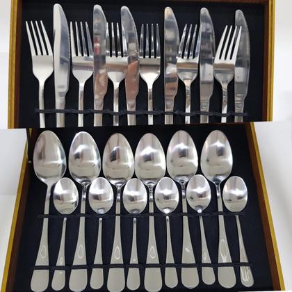 Imagem de Kit Faqueiro Completo 24 peças Aparelho de Jantar Inox Antioxidante - Acompanha Maleta Porta Talheres