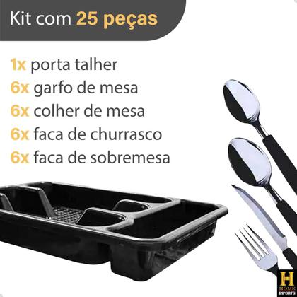 Imagem de Kit Faqueiro Completo Com Lâminas De Aço Inox 24 Peças + Organizador De Gavetas Top