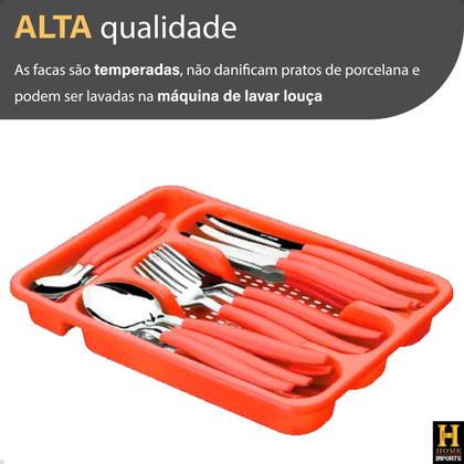 Imagem de Kit Faqueiro Completo Com Lâminas De Aço Inox 24 Peças + Organizador De Gavetas Top