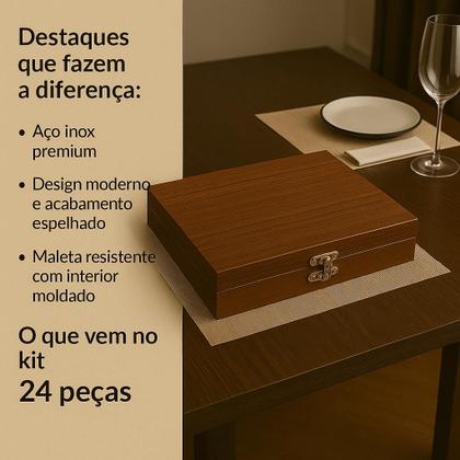 Imagem de Kit Faqueiro Maleta De Talheres Inox 24 Peças Prateado Luxor