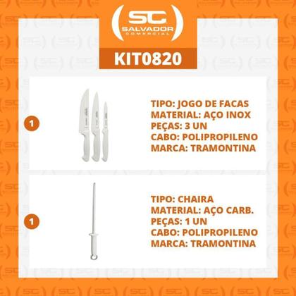 Imagem de Kit - Faqueiro Premium 3 Peças + 1 Chaira Estriada 10 Pol Profissional - Tramontina