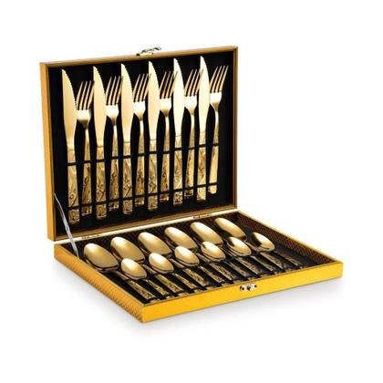 Imagem de Kit Faqueiro Talheres Com Maleta 24 Peças Em Inox C/ Dourado