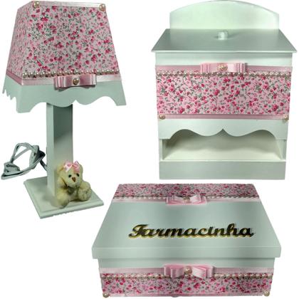 Imagem de Kit farmacinha de bebê Mdf menina - Jardim Branco Florido Pérolas