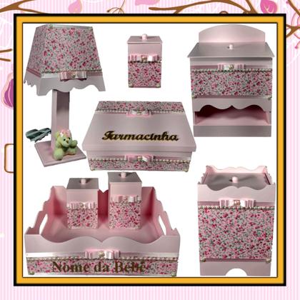 Imagem de Kit farmacinha de bebê Mdf menina - Jardim Rosa Florido Pérolas