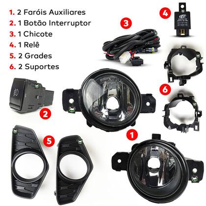 Imagem de Kit Farol Auxiliar de Milha Grade Black Piano Botao Modelo Original Frontier 2022 2023