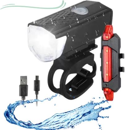 Imagem de Kit Farol Bike Frontal + Pisca Traseiro Led Usb Recarregável