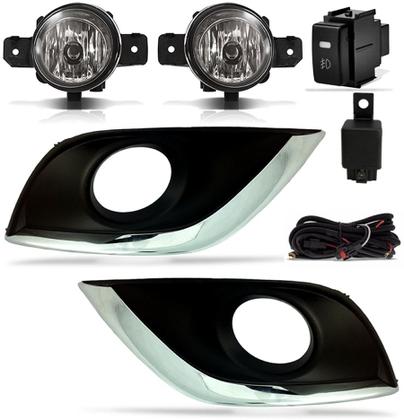Imagem de Kit Farol de Milha Neblina Versa 2015 a 2020 Com Molduras Externas - Botão modelo Painel