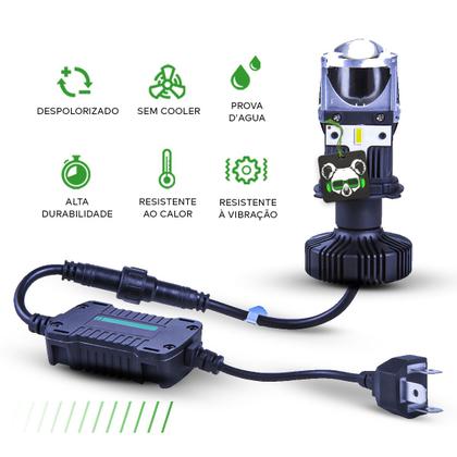 Imagem de Kit Farol Lampada Ultra Super Led Para Conversão Eliptico Canhao Mini Projetor Shocklight Encaixe H4