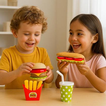 Imagem de Kit Fast Food com 2 Lanches de Hambúrguer Baguete com Batatinha e Refrigerante