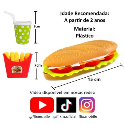Imagem de Kit Fast Food com 2 Lanches de Hambúrguer Baguete com Batatinha e Refrigerante