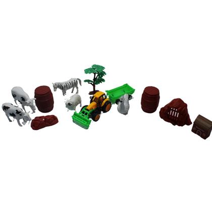 Imagem de Kit fazendinha com trator implementos e animais 