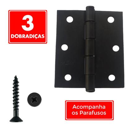Imagem de Kit Fechadura de Porta Madeira Interna Quarto Roseta Preta Fosco + Dobradiças MGM