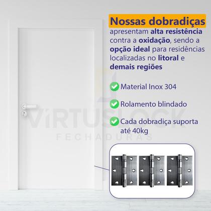 Imagem de Kit Fechadura Externa Duna Imab + 3 Dobradiças C/Reto de Inox